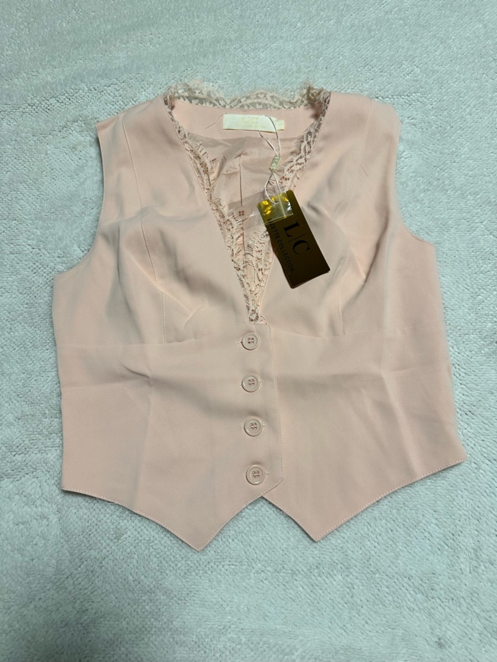 LC Lace-Trim Sleeveless Vest in Blush Pink